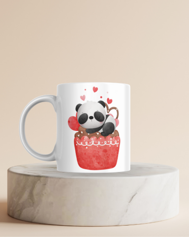 Cupcake Panda Desenli Hediyelik Seramik 350 Ml Kupa Bardak