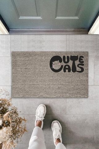 Dijital Baskı Gri Kedili Cute Cats Dekoratif Kapı Paspası K-2063