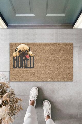 Dijital Baskı Kahverengi Bored Köpekli Dekoratif Kapı Paspası K-2080