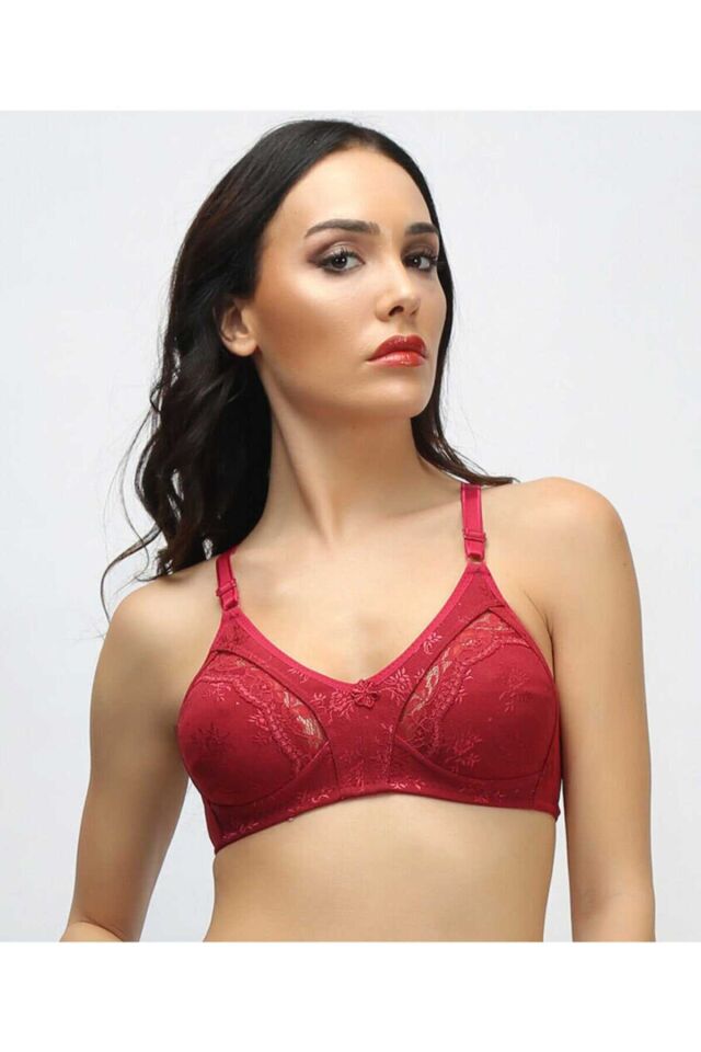 Toparlayıcı Lez Ara Dantel Sütyen Bordo