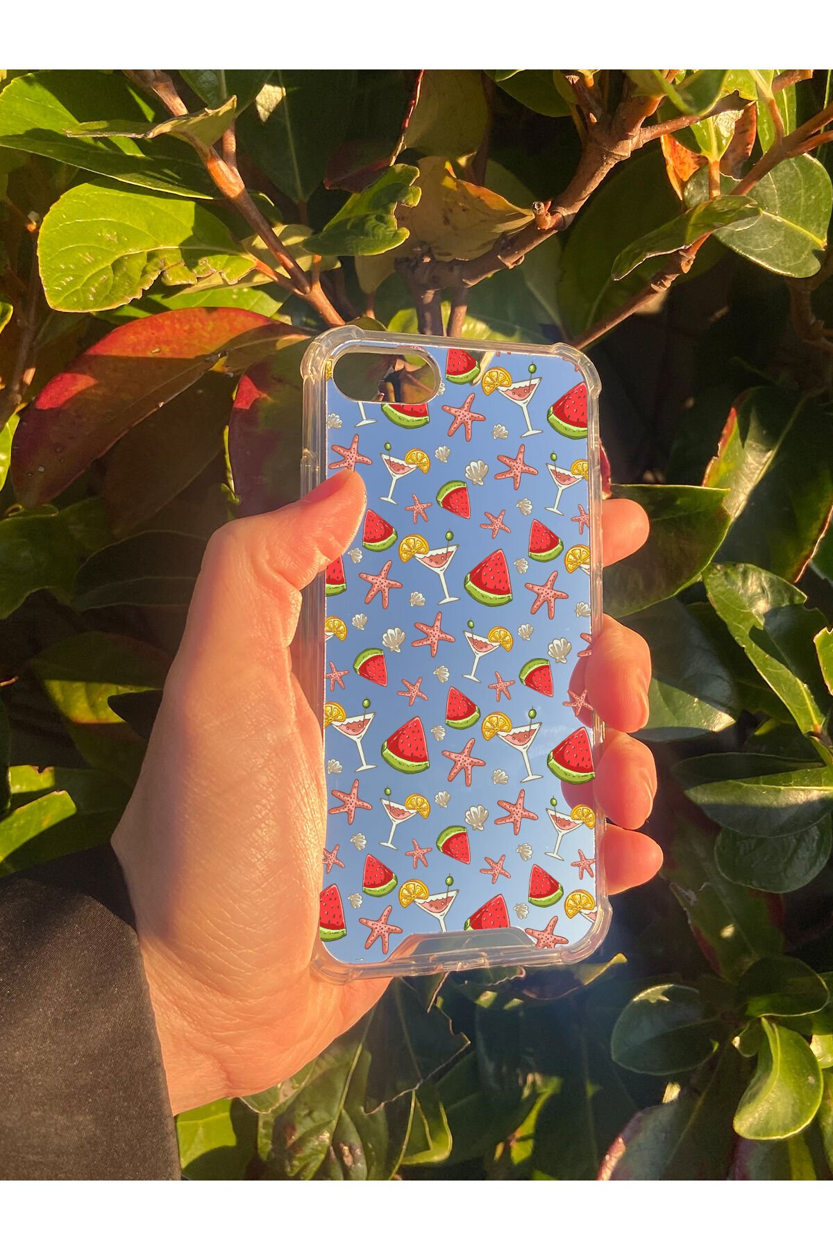 İphone 7 Uyumlu Aynalı Karpuz Desenli Darbe Kamera Korumalı Silikon Telefon Kılıfı