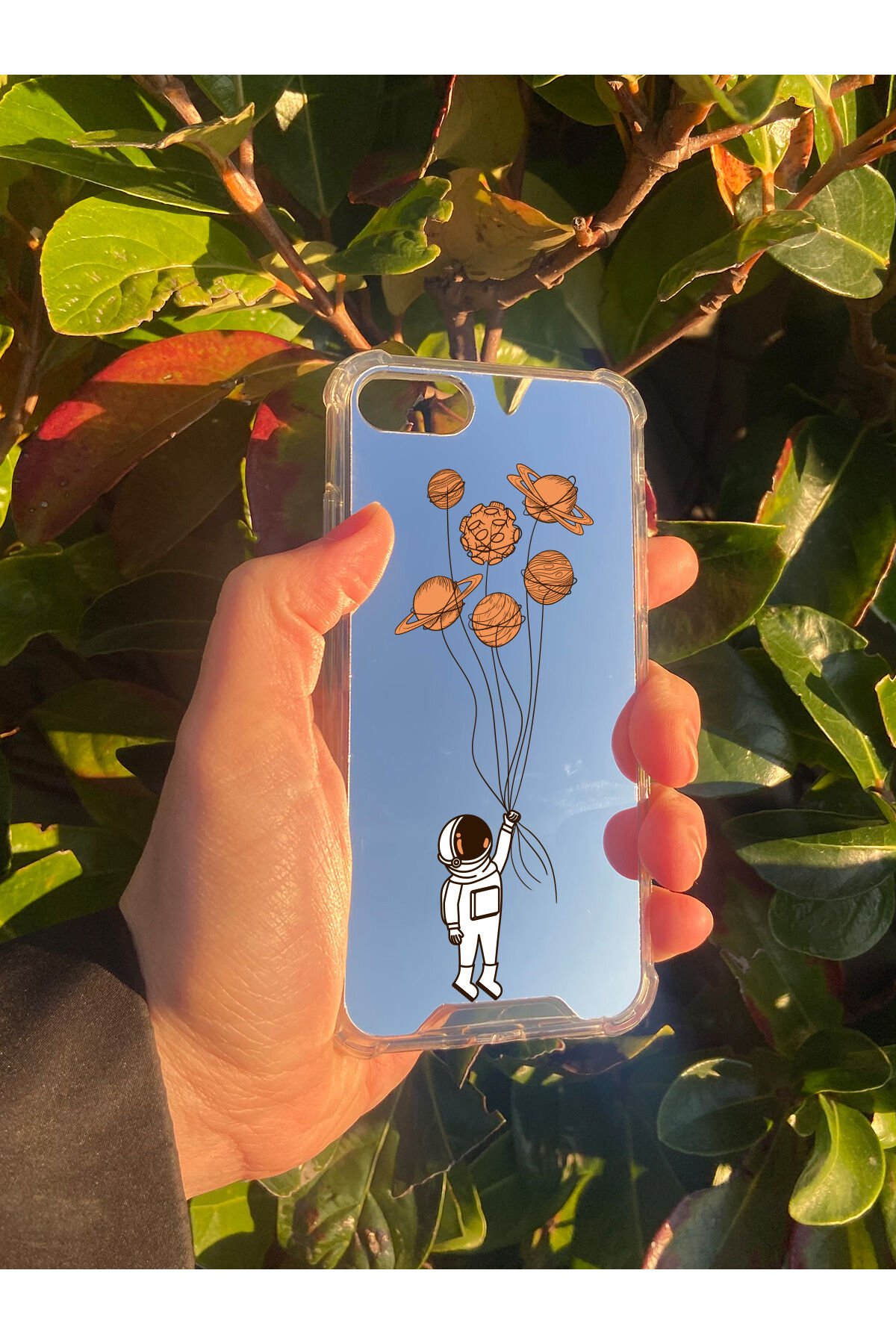 İphone 7 Uyumlu Aynalı Astronot Desenli Darbe Kamera Korumalı Silikon Telefon Kılıfı