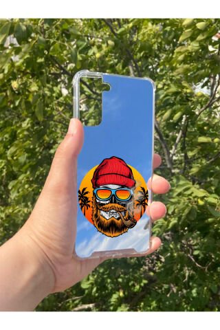 Samsung S21 Plus Uyumlu Aynalı Kuru Kafa Desenli Darbe Kamera Korumalı Silikon Telefon Kılıfı