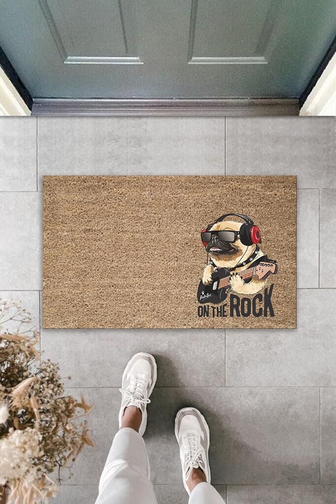Dijital Baskı Kahverengi On The Rock Köpek Dekoratif Kapı Paspası K-2040