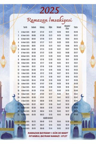 Ramazan İmsakiyesi Modern Kişiye Özel Tasarımlı Dijital Baskı 1000 Adet A4 300 gr Model 38