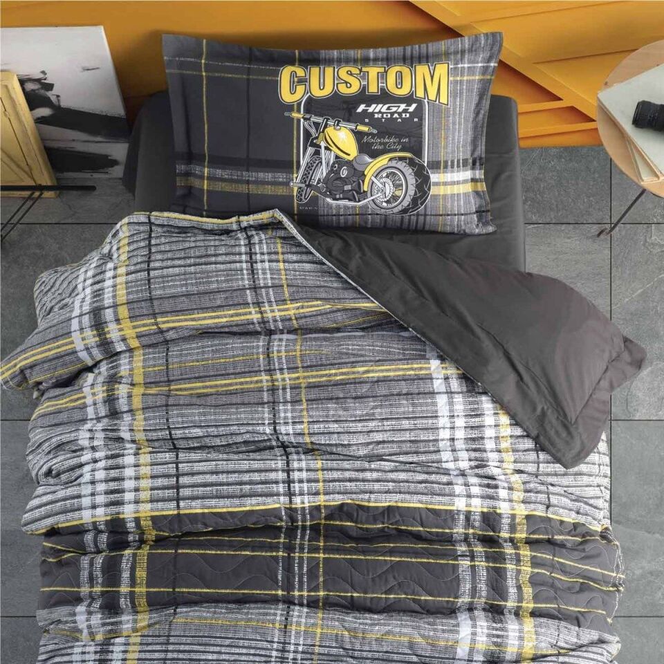 Ranforce 100% Pamuk Tek Kişilik Dört Mevsim Set Road Star V1 Sari