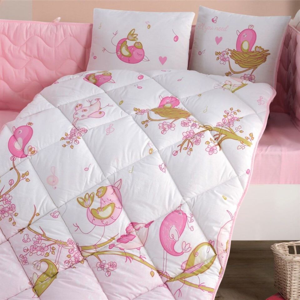 Ranforce 100% Pamuk  Bebek Uyku Seti Singer Birds Pembe