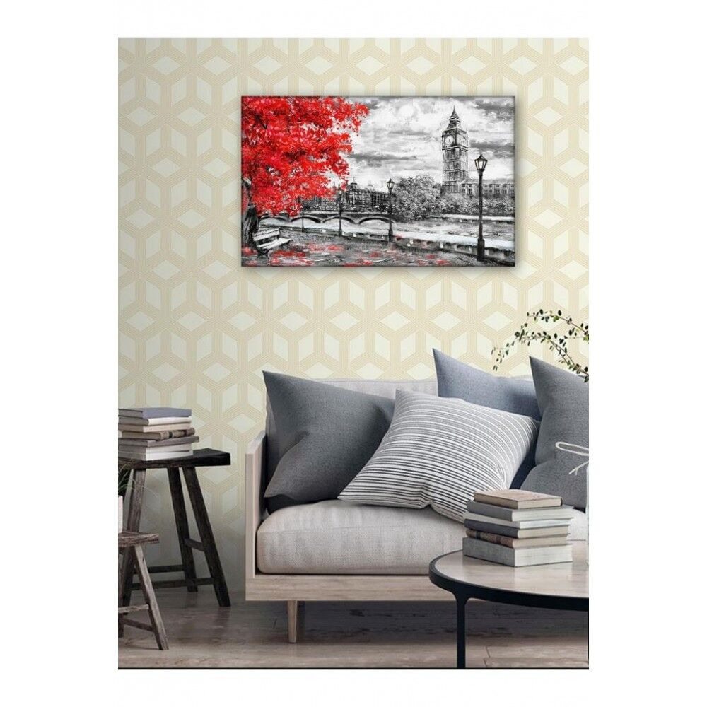 Kanvas Tablo Nostaljik Kırmızı Ağaç - 70 x 100 cm