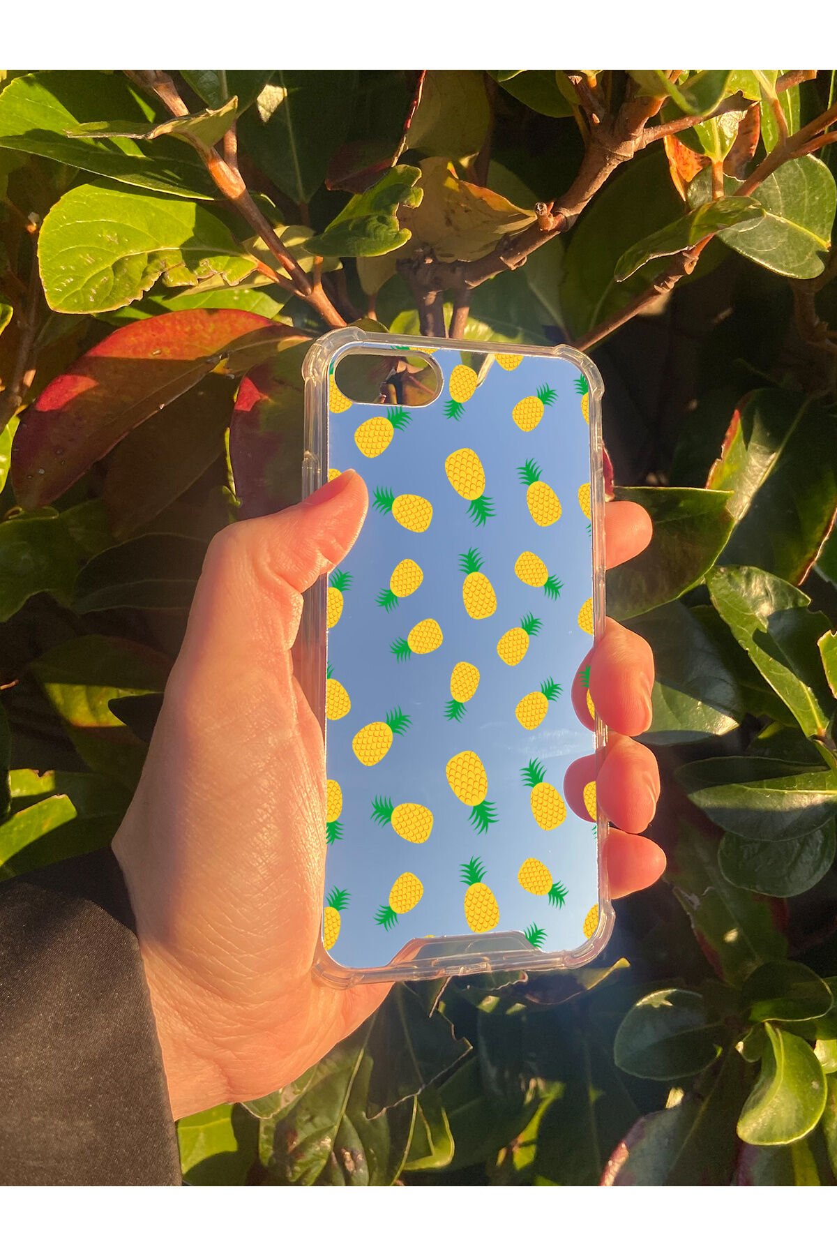 İphone 7 Uyumlu Aynalı Ananas Desenli Darbe Kamera Korumalı Silikon Telefon Kılıfı