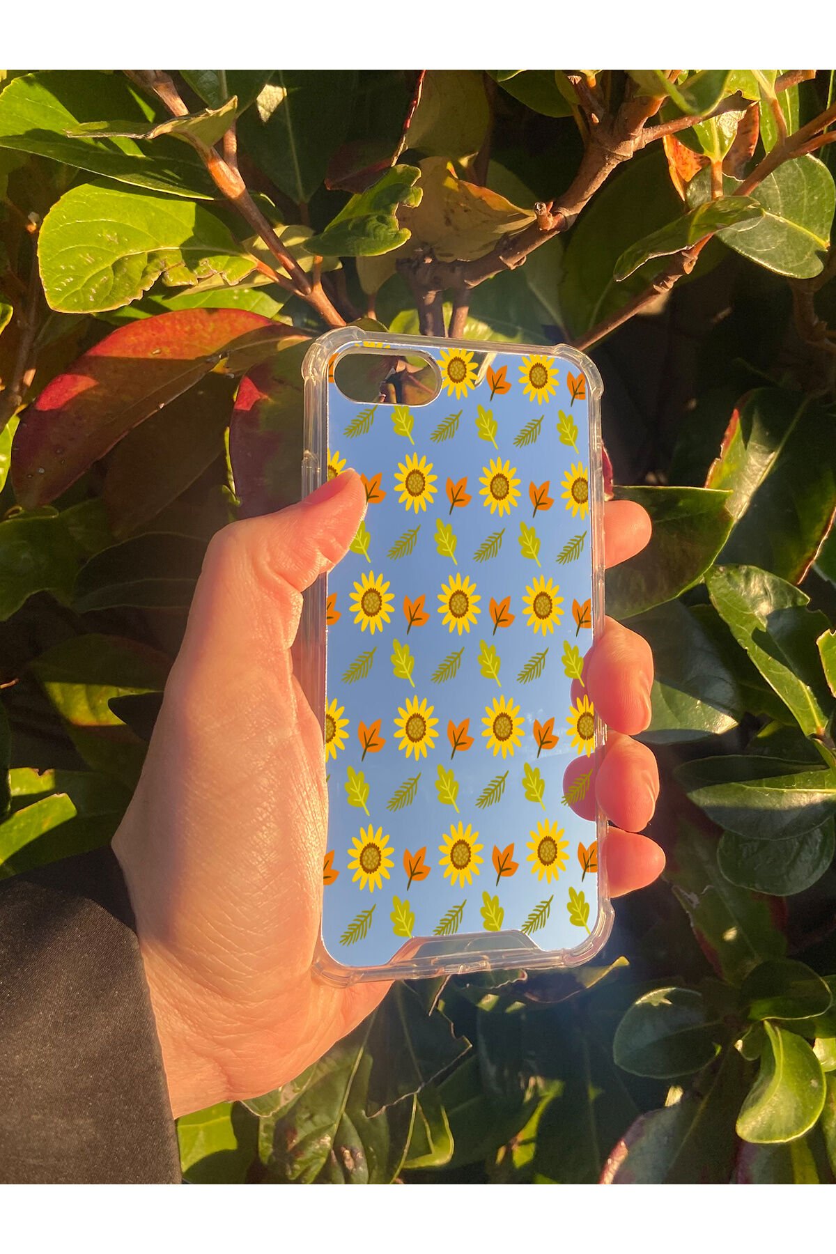 İphone 8 Uyumlu Aynalı Ay Çiçeği Desenli Darbe Kamera Korumalı Silikon Telefon Kılıfı
