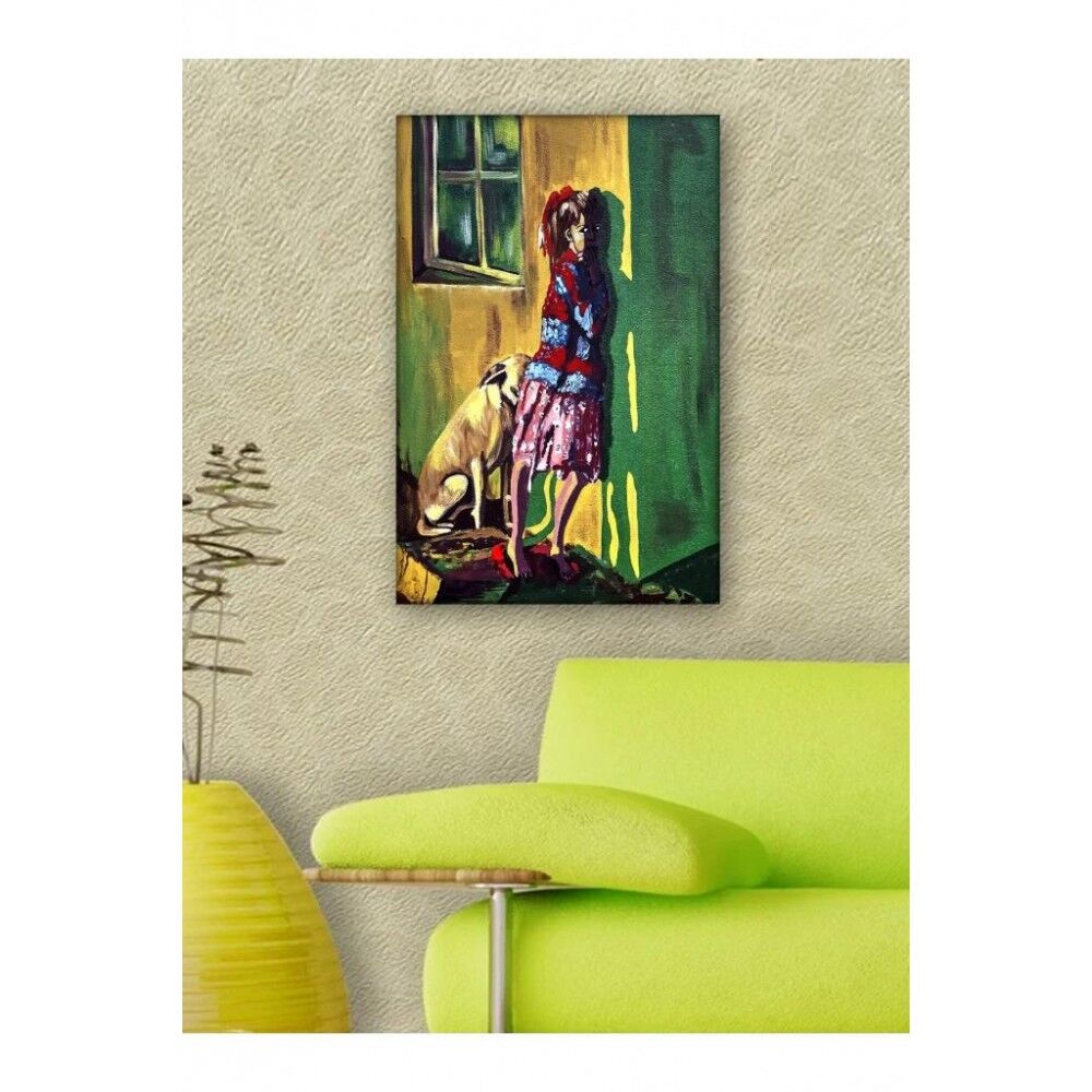 Kanvas Tablo Sanatsal Kız Ve Köpek - 70 x 100 cm