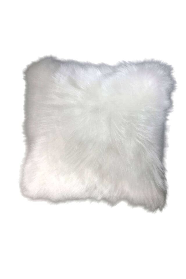 Uzun Tüylü Peluş Lüks Salon Kırlent Minder Kılıf 52x52 Beyaz