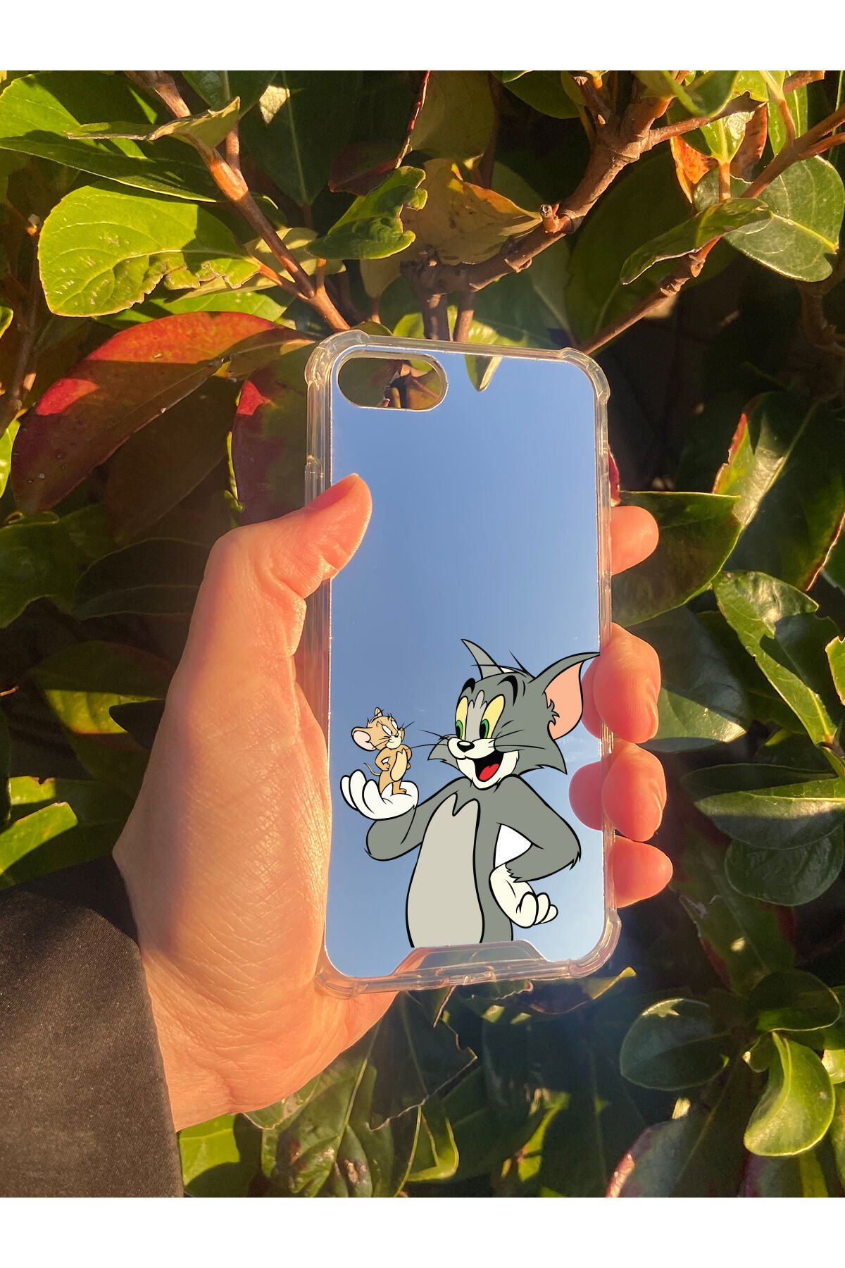 İphone 7 Uyumlu Aynalı Tom Ve Jerry Desenli Darbe Kamera Korumalı Silikon Telefon Kılıfı