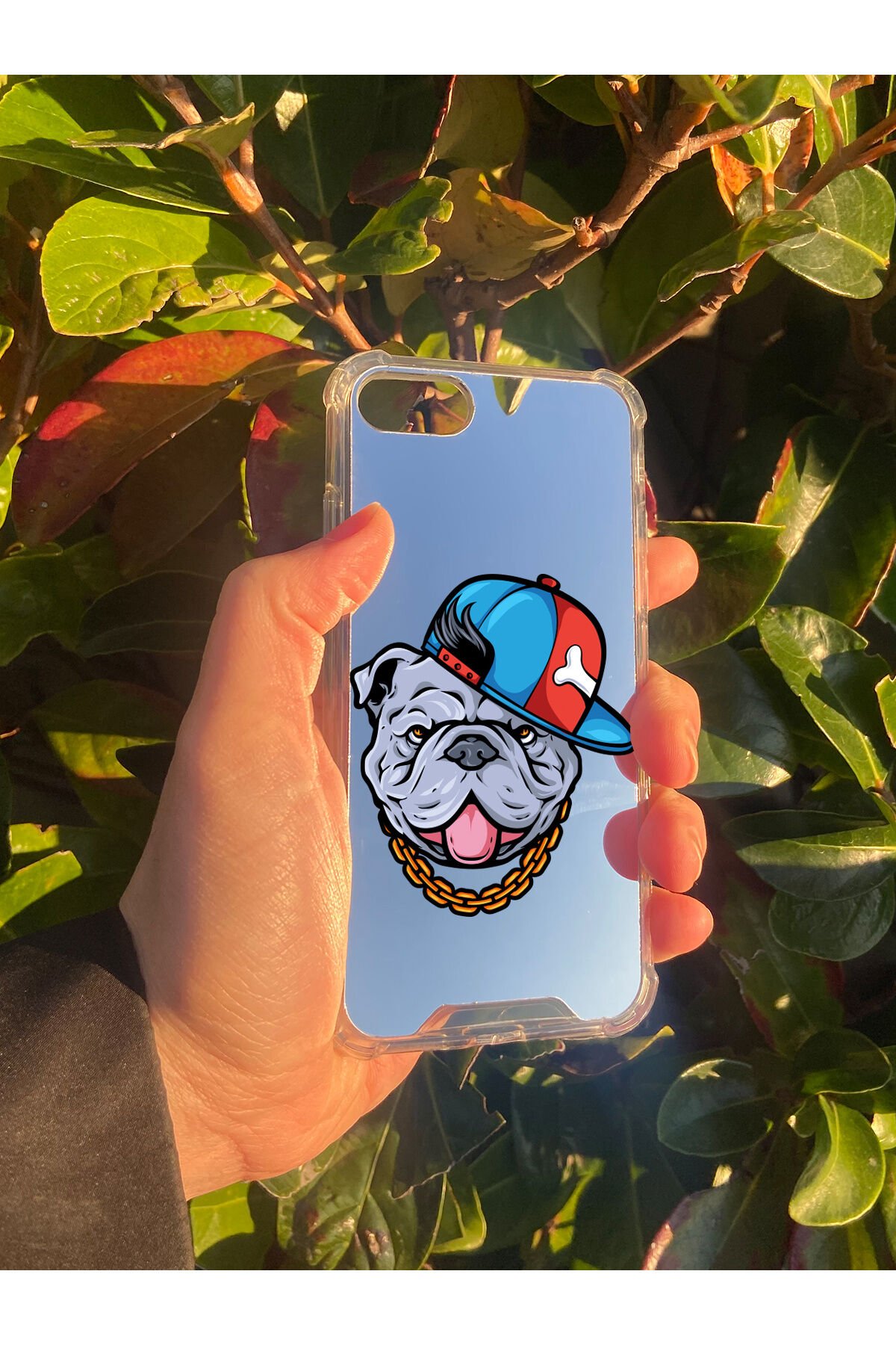 İphone 7 Uyumlu Aynalı Köpek Desenli Darbe Kamera Korumalı Silikon Telefon Kılıfı