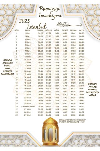 Ramazan İmsakiyesi Modern Kişiye Özel Tasarımlı Dijital Baskı 1000 Adet A4 300 gr Model 50