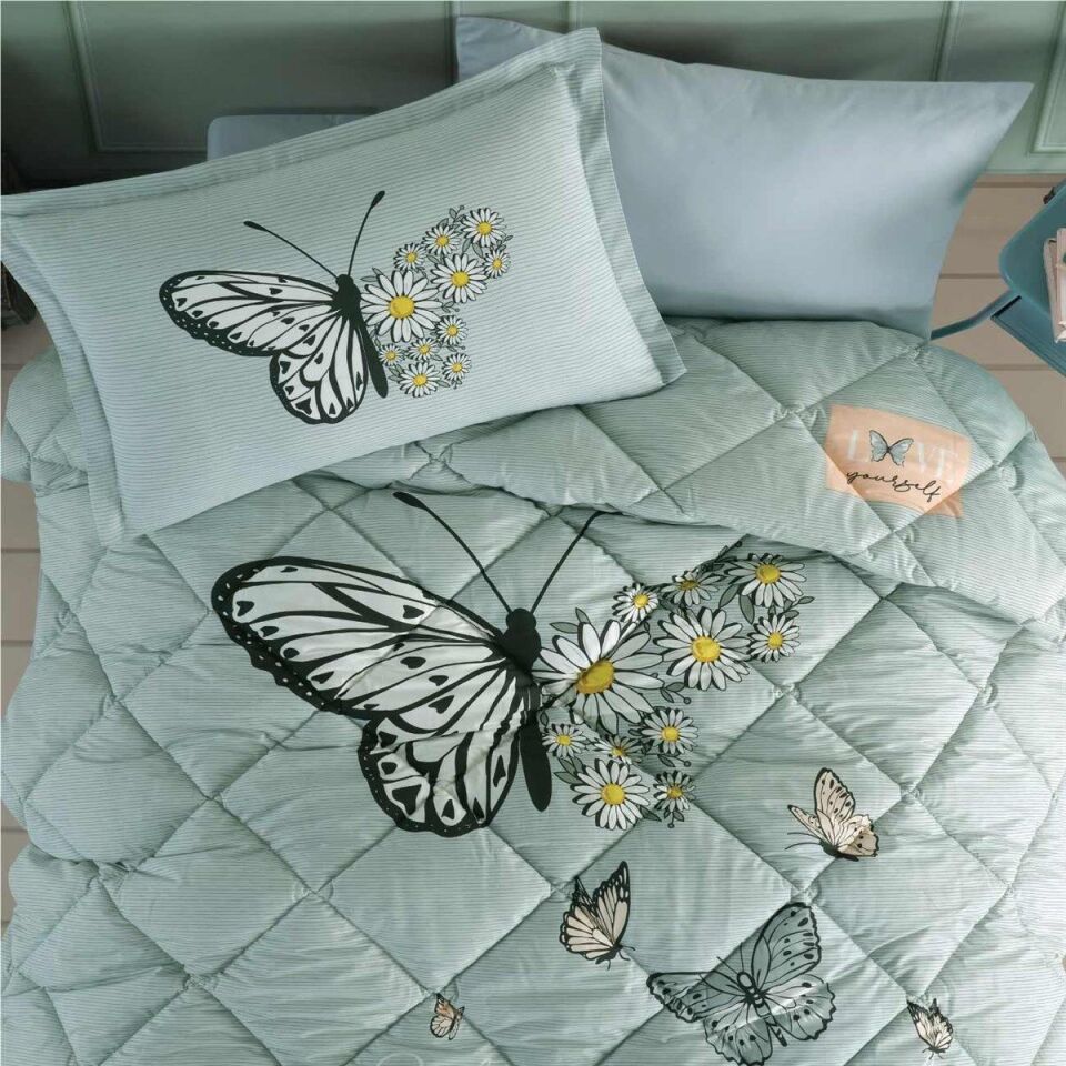 Ranforce 100% Pamuk  Tek Kişilik Uyku Seti Daisy Love Mint