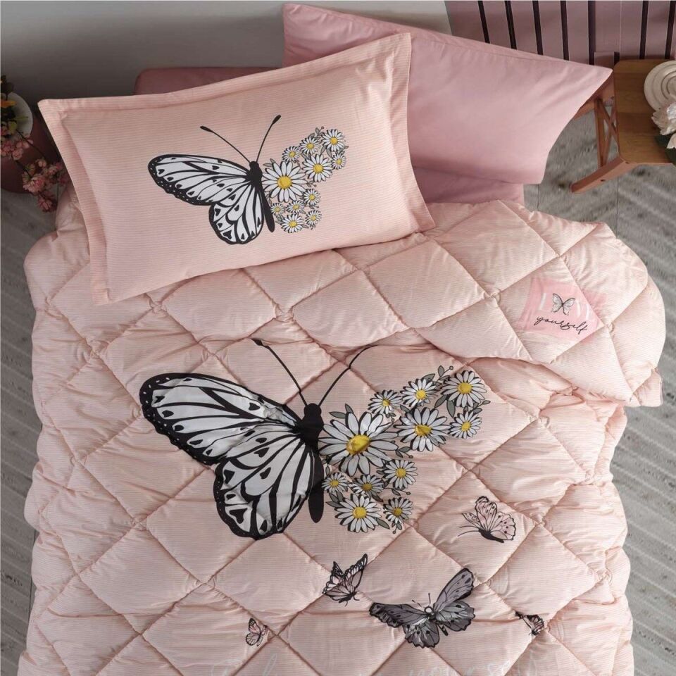 Ranforce 100% Pamuk  Tek Kişilik Uyku Seti Daisy Love Somon