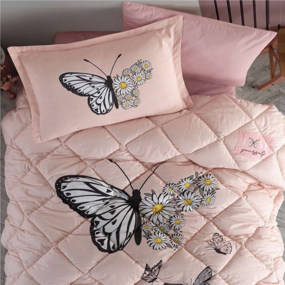 Ranforce 100% Pamuk  Tek Kişilik Uyku Seti Daisy Love Somon