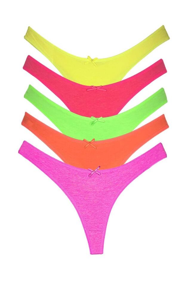 5 Adet Pamuklu Kadın Klasik Tanga Neon Renkler