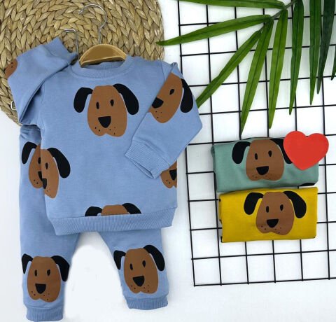 9-12-18-24 Ay Köpekcik Baskılı 2li Kız Erkek Bebek Takımı