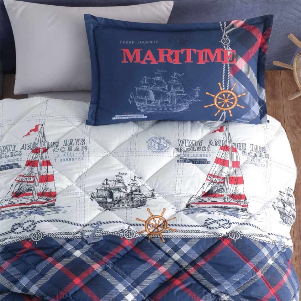 Ranforce 100% Pamuk  Tek Kişilik Uyku Seti Maritime Lacivert