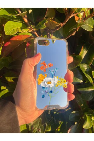 İphone 8 Uyumlu Aynalı Sümbül Desenli Darbe Kamera Korumalı Silikon Telefon Kılıfı