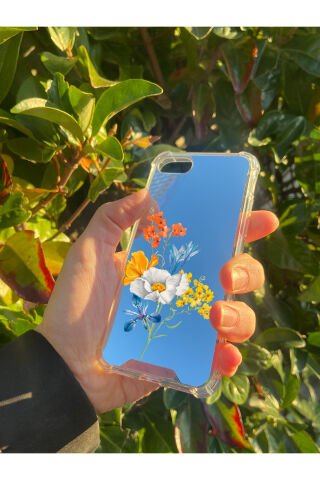 İphone 8 Uyumlu Aynalı Sümbül Desenli Darbe Kamera Korumalı Silikon Telefon Kılıfı