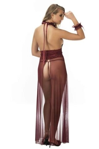 Parla Bordo Uzun Tül Fantazi Gecelik TM8511