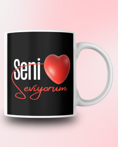 Seni Seviyorum Yazılı Tasarım Seramik 350 Ml Kupa Bardak