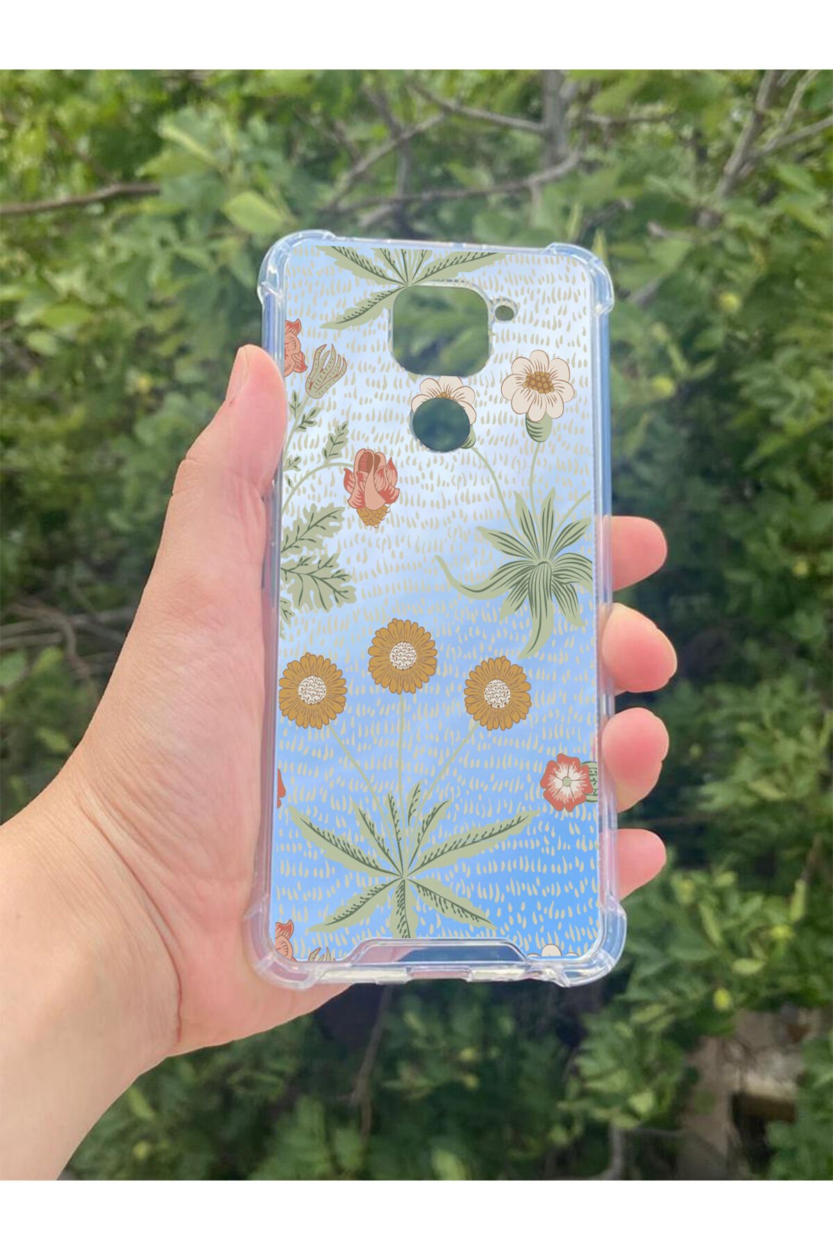 Xiaomi Redmi Note 9 Uyumlu Aynalı Çiçek Desenli Darbe Kamera Korumalı Silikon Telefon Kılıfı