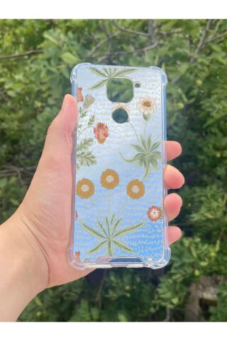 Xiaomi Redmi Note 9 Uyumlu Aynalı Çiçek Desenli Darbe Kamera Korumalı Silikon Telefon Kılıfı