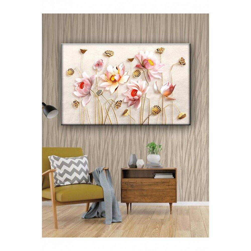 Kanvas Tablo Beyaz Çiçek  ( Yatak Odası İçin İdeal) Led Işıklı - 70 x 100 cm