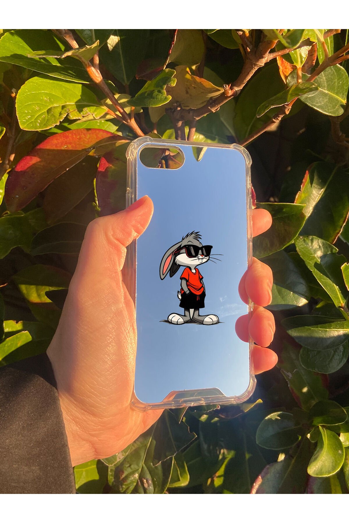 İphone 8 Uyumlu Aynalı Tavşan Desenli Darbe Kamera Korumalı Silikon Telefon Kılıfı