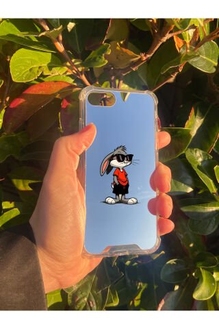 İphone 8 Uyumlu Aynalı Tavşan Desenli Darbe Kamera Korumalı Silikon Telefon Kılıfı