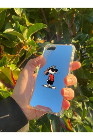 İphone 8 Uyumlu Aynalı Tavşan Desenli Darbe Kamera Korumalı Silikon Telefon Kılıfı