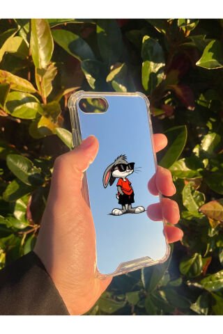 İphone 8 Uyumlu Aynalı Tavşan Desenli Darbe Kamera Korumalı Silikon Telefon Kılıfı