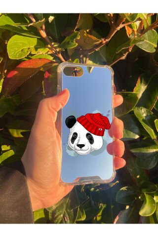 İphone 8 Uyumlu Aynalı Panda Desenli Darbe Kamera Korumalı Silikon Telefon Kılıfı