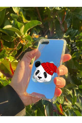 İphone 8 Uyumlu Aynalı Panda Desenli Darbe Kamera Korumalı Silikon Telefon Kılıfı