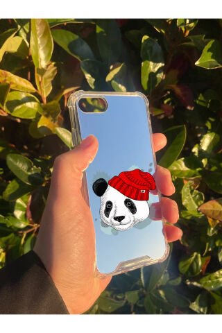 İphone 8 Uyumlu Aynalı Panda Desenli Darbe Kamera Korumalı Silikon Telefon Kılıfı