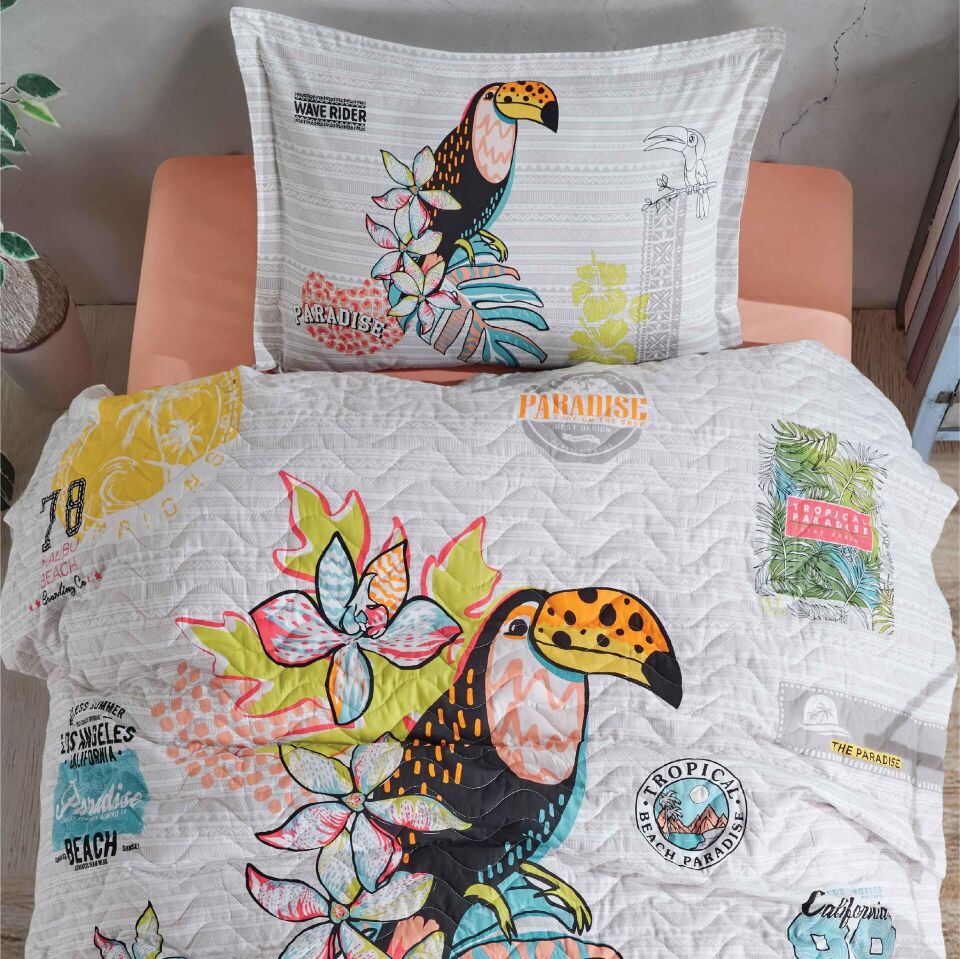 Ranforce 100% Pamuk Tek Kişilik Dört Mevsim Set Paradise V1 Somon