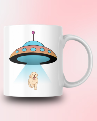 Ufo Altında Yürüyen Köpek Tasarım Seramik 350 Ml Kupa Bardak