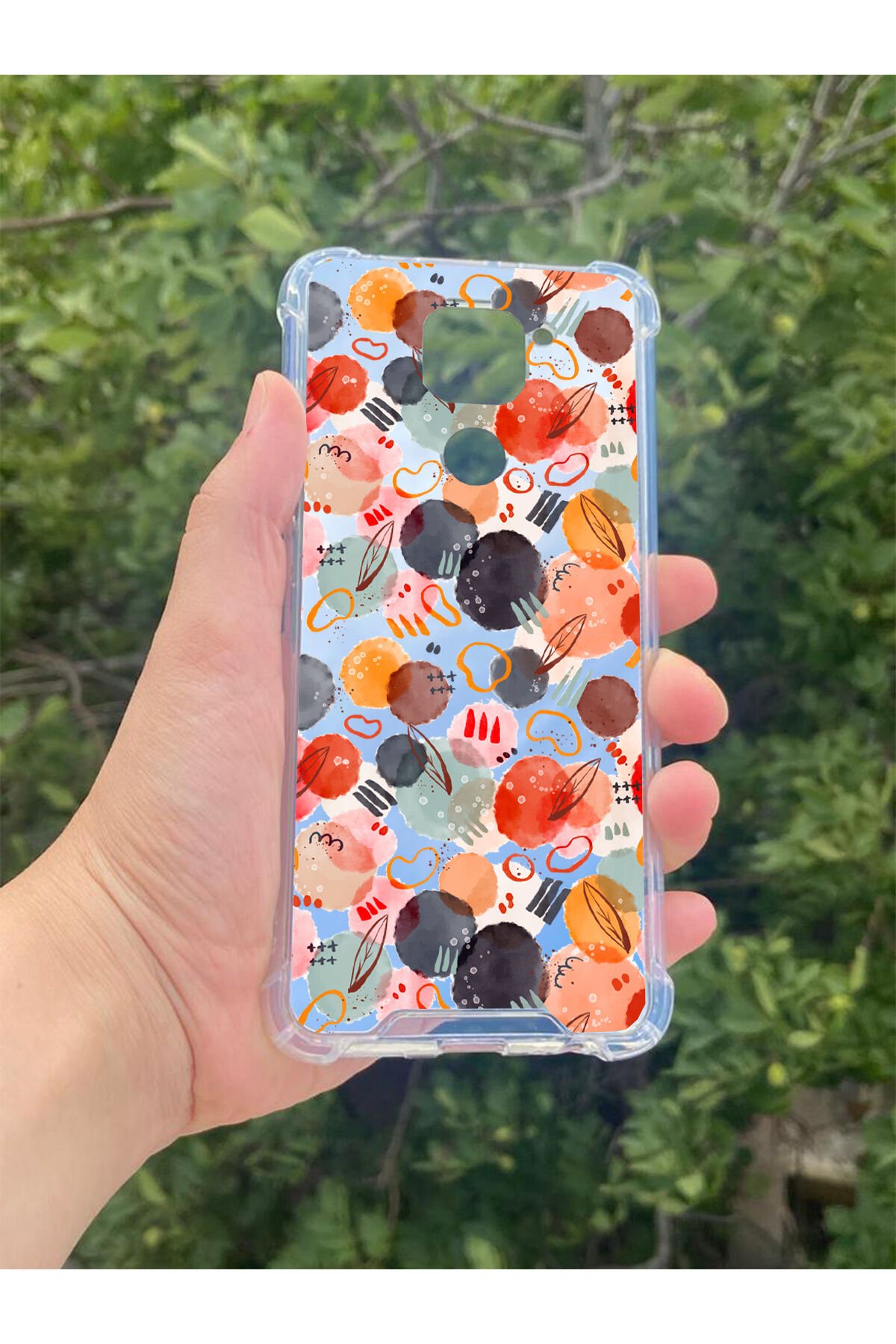 Xiaomi Redmi Note 9 Uyumlu Aynalı Renkli Daire Desenli Darbe Kamera Korumalı Silikon Telefon Kılıfı