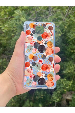 Xiaomi Redmi Note 9 Uyumlu Aynalı Renkli Daire Desenli Darbe Kamera Korumalı Silikon Telefon Kılıfı