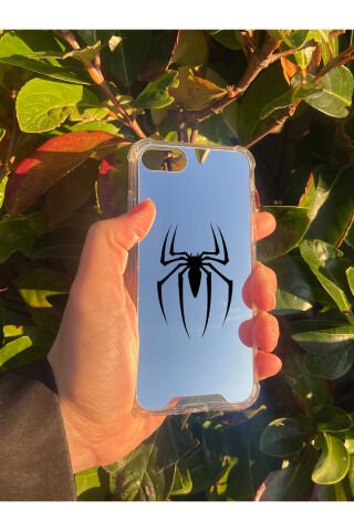 İphone 8 Uyumlu Aynalı Örümcek Desenli Darbe Kamera Korumalı Silikon Telefon Kılıfı
