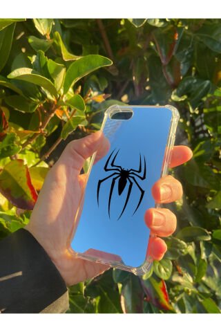 İphone 8 Uyumlu Aynalı Örümcek Desenli Darbe Kamera Korumalı Silikon Telefon Kılıfı