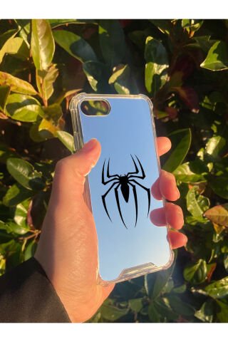 İphone 8 Uyumlu Aynalı Örümcek Desenli Darbe Kamera Korumalı Silikon Telefon Kılıfı