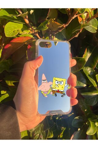 İphone 8 Uyumlu Aynalı Sünger Bob Desenli Darbe Kamera Korumalı Silikon Telefon Kılıfı