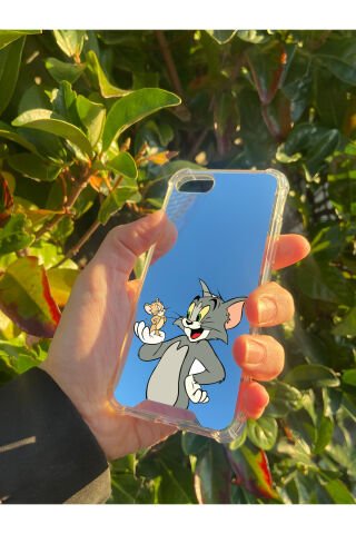 İphone 8 Uyumlu Aynalı Tom Ve Jerry Desenli Darbe Kamera Korumalı Silikon Telefon Kılıfı