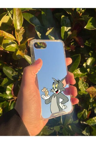 İphone 8 Uyumlu Aynalı Tom Ve Jerry Desenli Darbe Kamera Korumalı Silikon Telefon Kılıfı