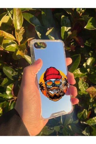 İphone 8 Uyumlu Aynalı Kuru Kafa Desenli Darbe Kamera Korumalı Silikon Telefon Kılıfı